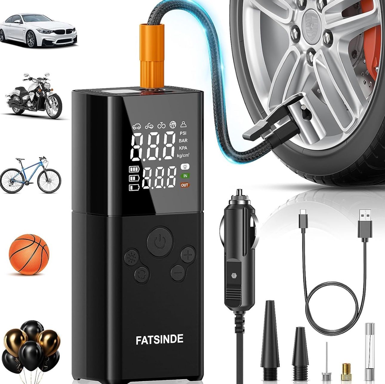 Electric Inflator Air Compressor Rechargeable 6000mAh 150PSI Car Air Pump, Cordless Inflator Bike Air Pump Mini Portable Automobile/Bicycle/Ball/Float