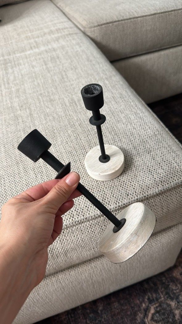 Modern Black and Wood Candle Holders - Set of 2