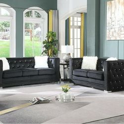 Paris Black Velvet Sofa and Loveseat

