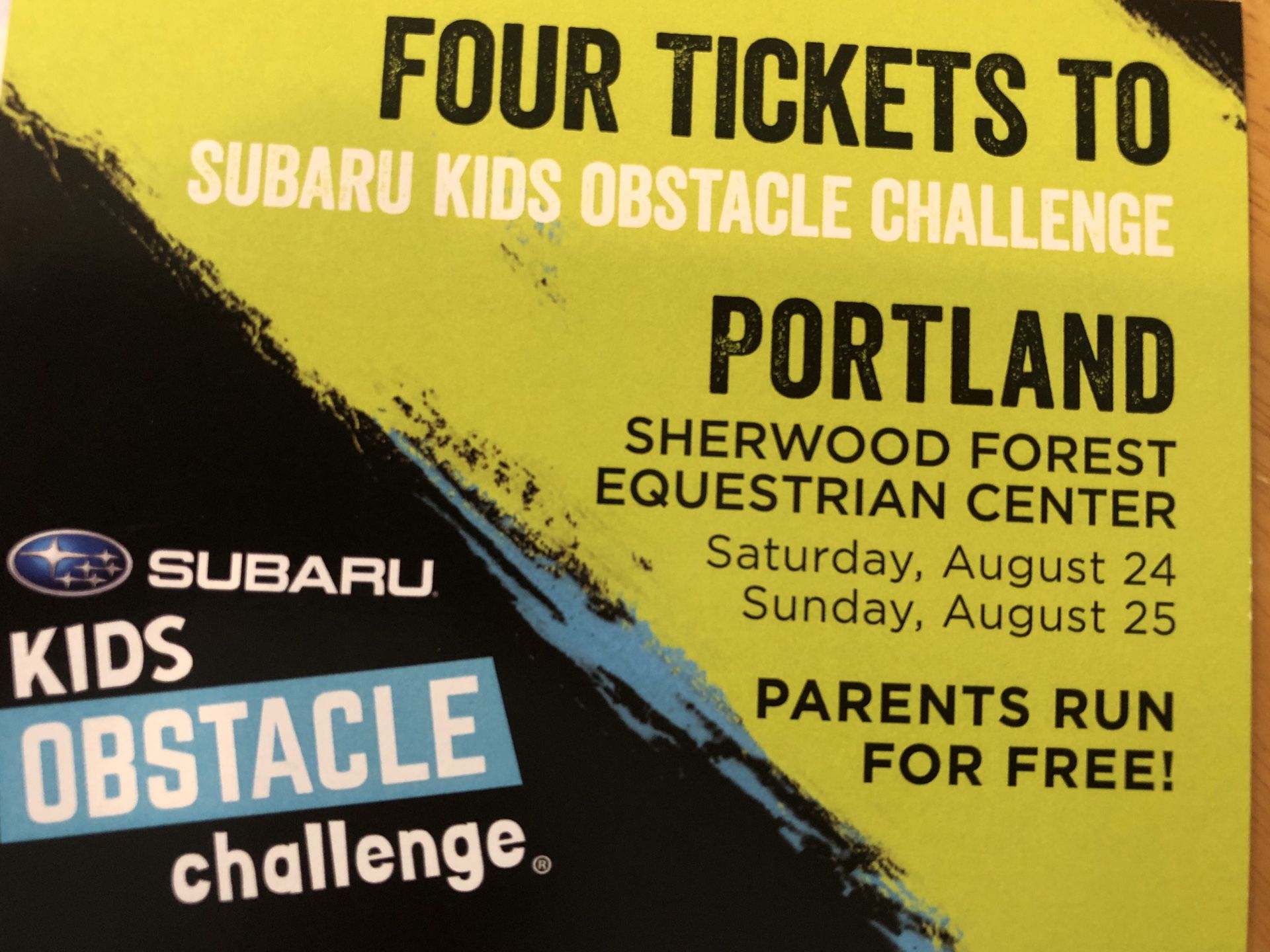 4 tickets to the Kids Obstacle Challenge