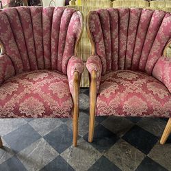 Pair Of Upholstered Clam Back Chairs