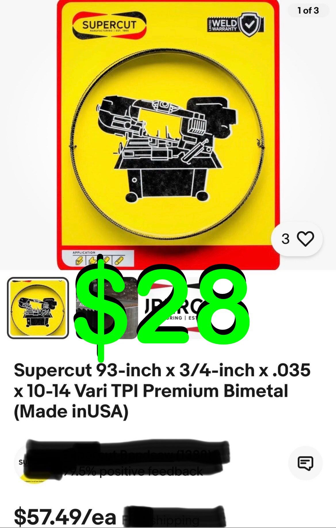 Supercut - 93-inch X 3/4-inch X .035-inch, 10-14 Vari TPI Premium Bimetal Bandsaw Blade (USA Made) for Cutting Stainless Steel, Mild Steel, and Genera