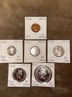 1963 Canadian Coin Set – 6 Coins BU 4 silver coins!