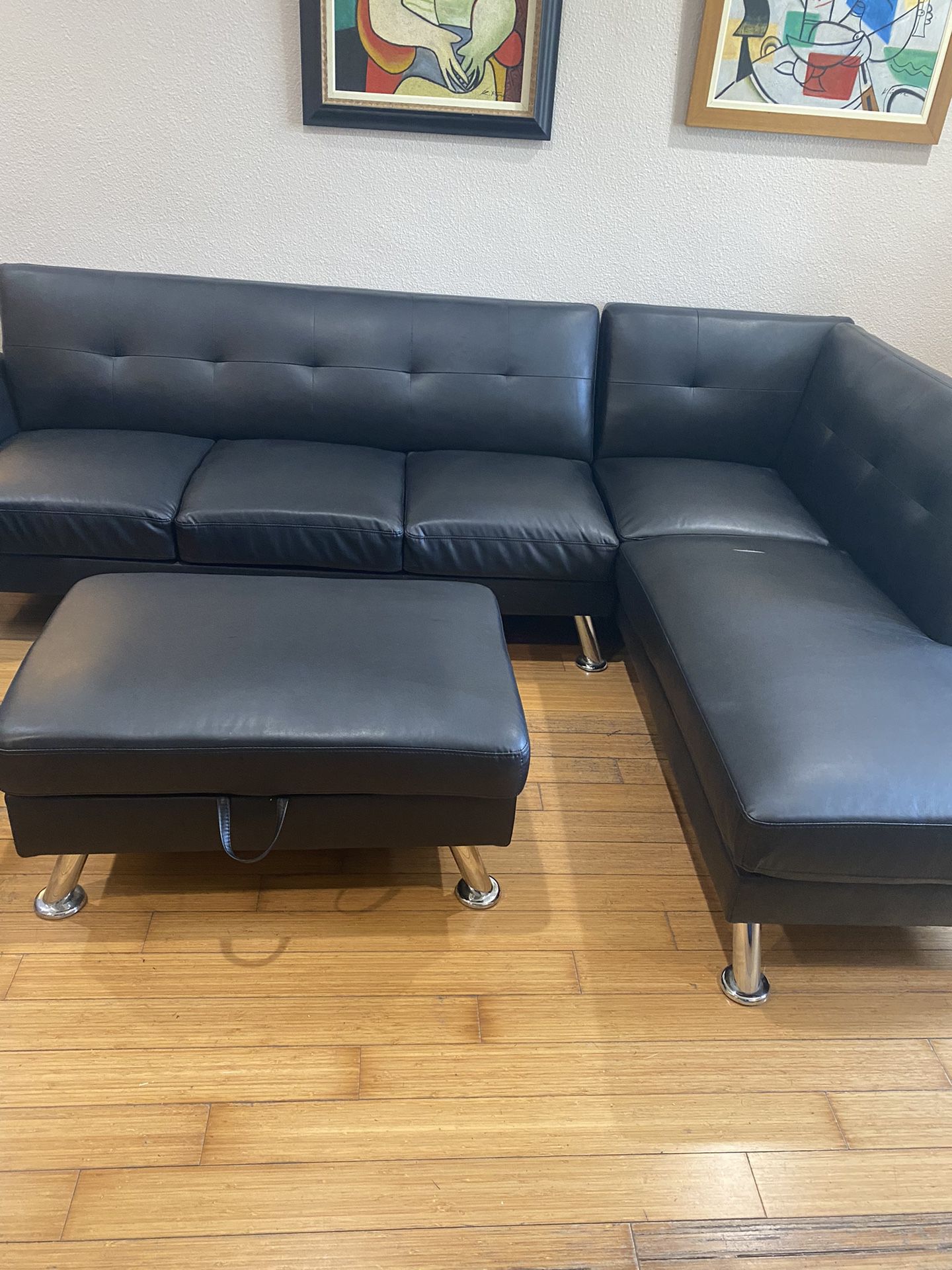 Black Sofa Set Sectional And Storage Piece 