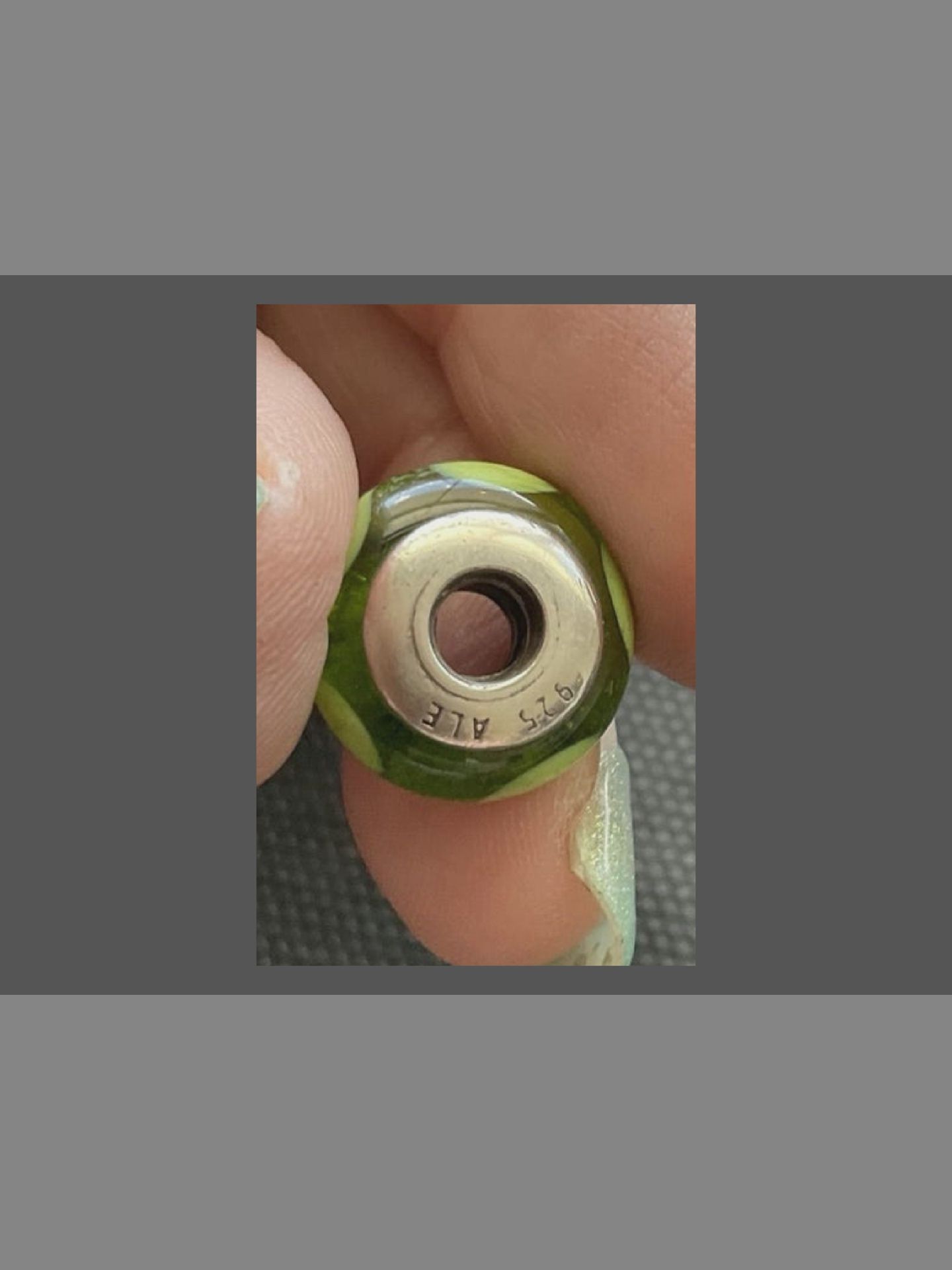 retired Pandora Lime Green Hearts Murano Glass Charm
