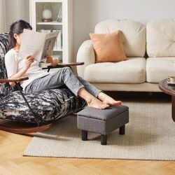 Gray NEW Linen Upholstered Small Foot Rest Stools w/ Storage Wood SALE