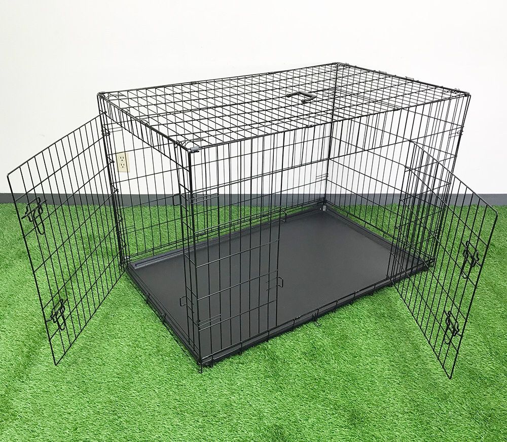 New $65 Folding 48” Dog Cage 2-Door Pet Crate Kennel w/ Tray 48”x29”x32”