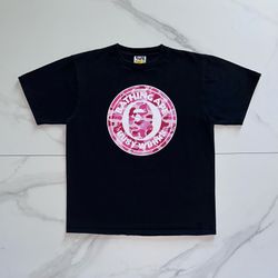 2023 BAPE ABC Camo Single Color Busy Works Tee Black Pink Ape Head Logo Size Large