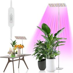 Grow Lights with Base, Full Spectrum Growing Light for Indoor Plants, 120 LEDs, 4 Dimmable Levels, Timer 4/8/12h, 12-60inches Height Adjustable,18w, I