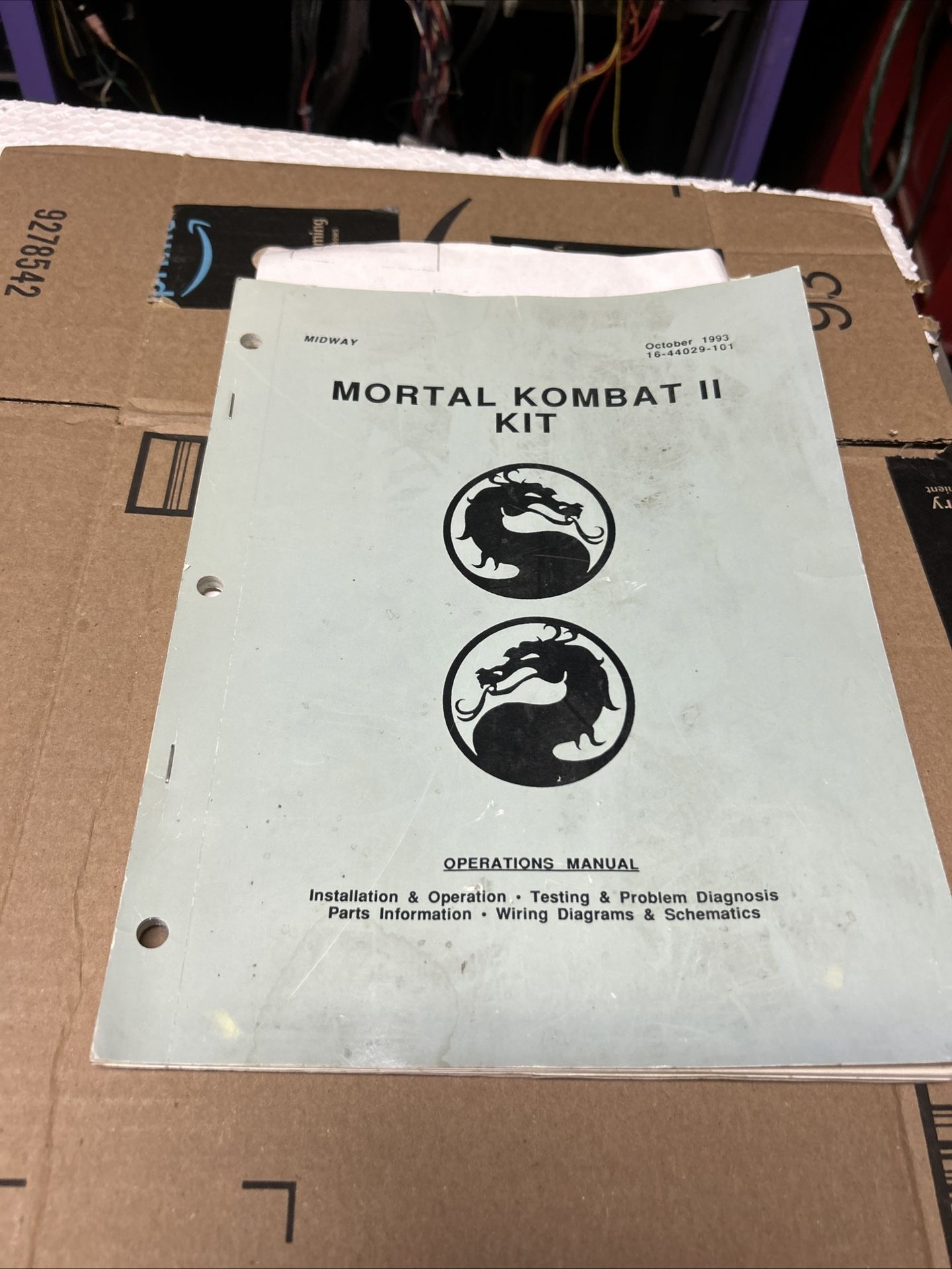 Mortal Kombat 2 Kit Original Midway Arcade Manual