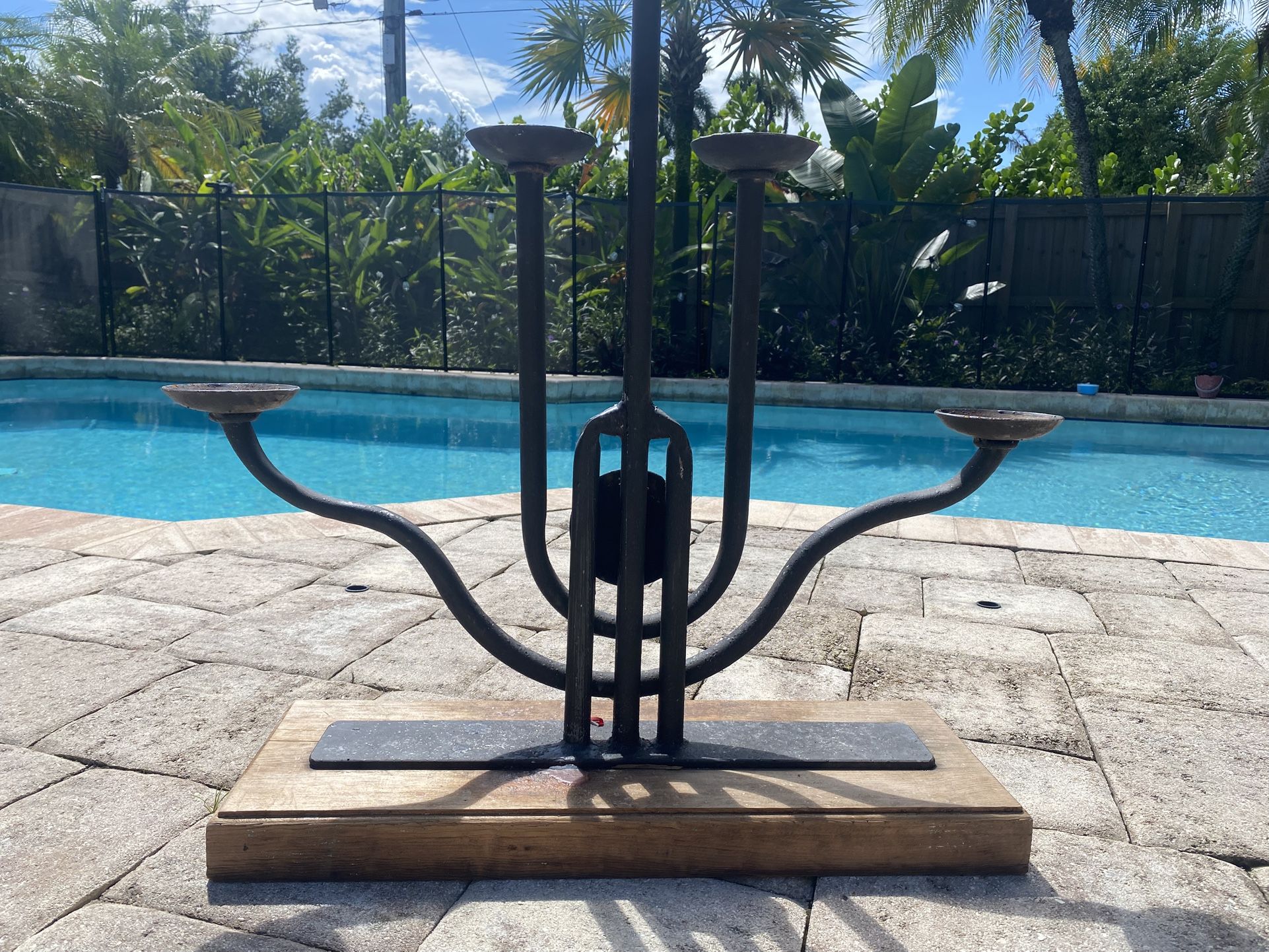 Iron Candle Holder w/ Wood Base
