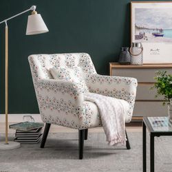 NEW Flower Polyester Accent Arm Chair with Solid Wood and Pillow