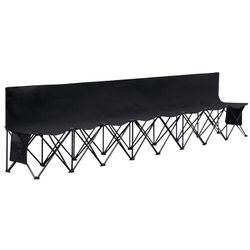 8 Seats Portable Folding Bench Camping Bench Chairs with Backrest, Black