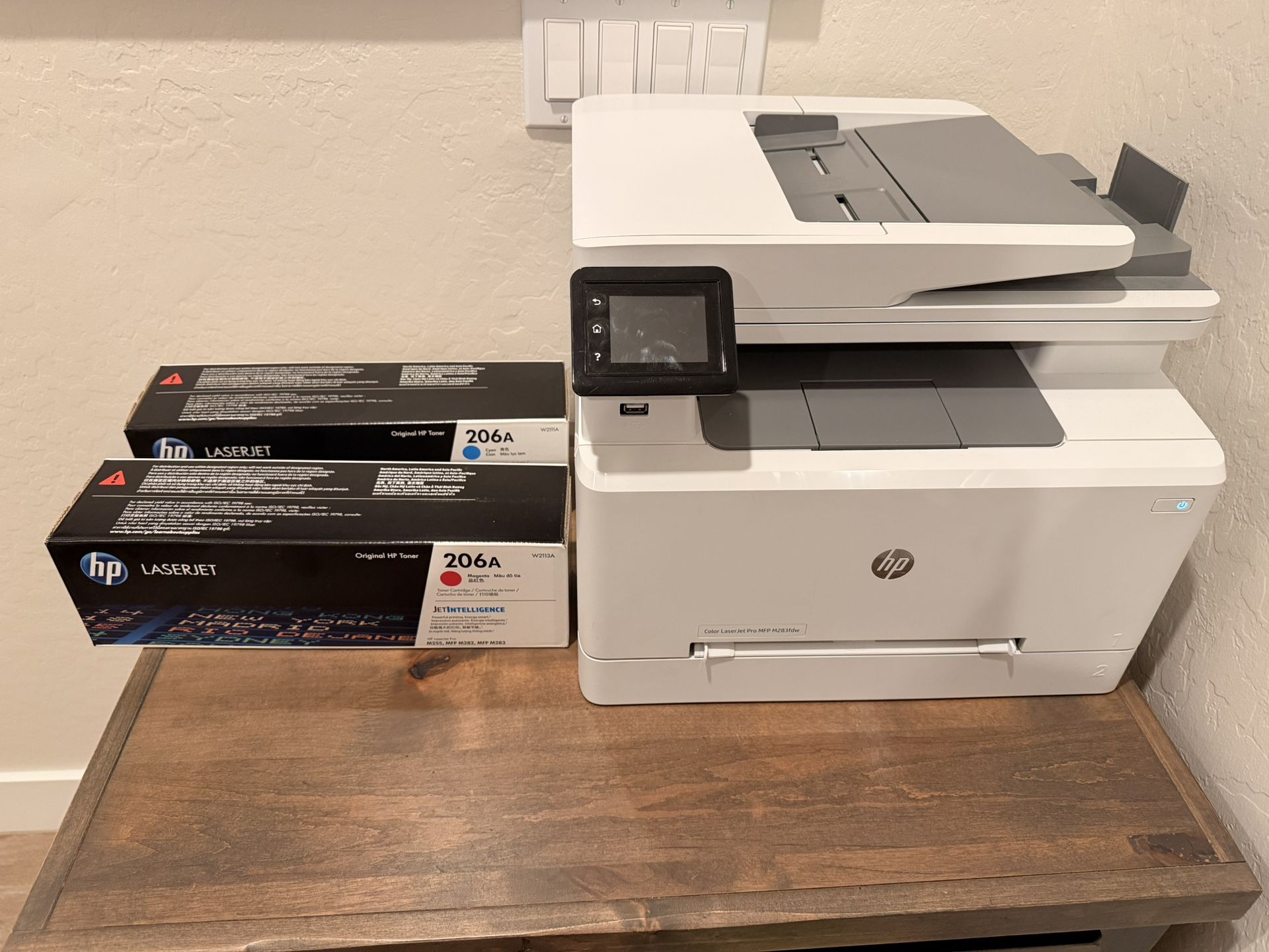 Color LaserJet Printer HP Pro MFP M283fdw + 206A Magenta & Cyan Toner