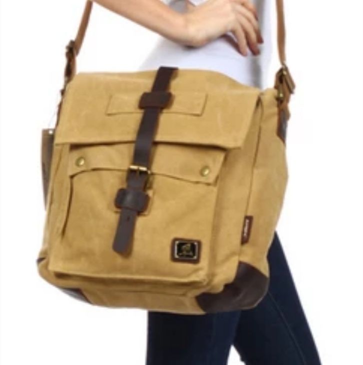 Messenger bags unisex canvas leather clasp backpack