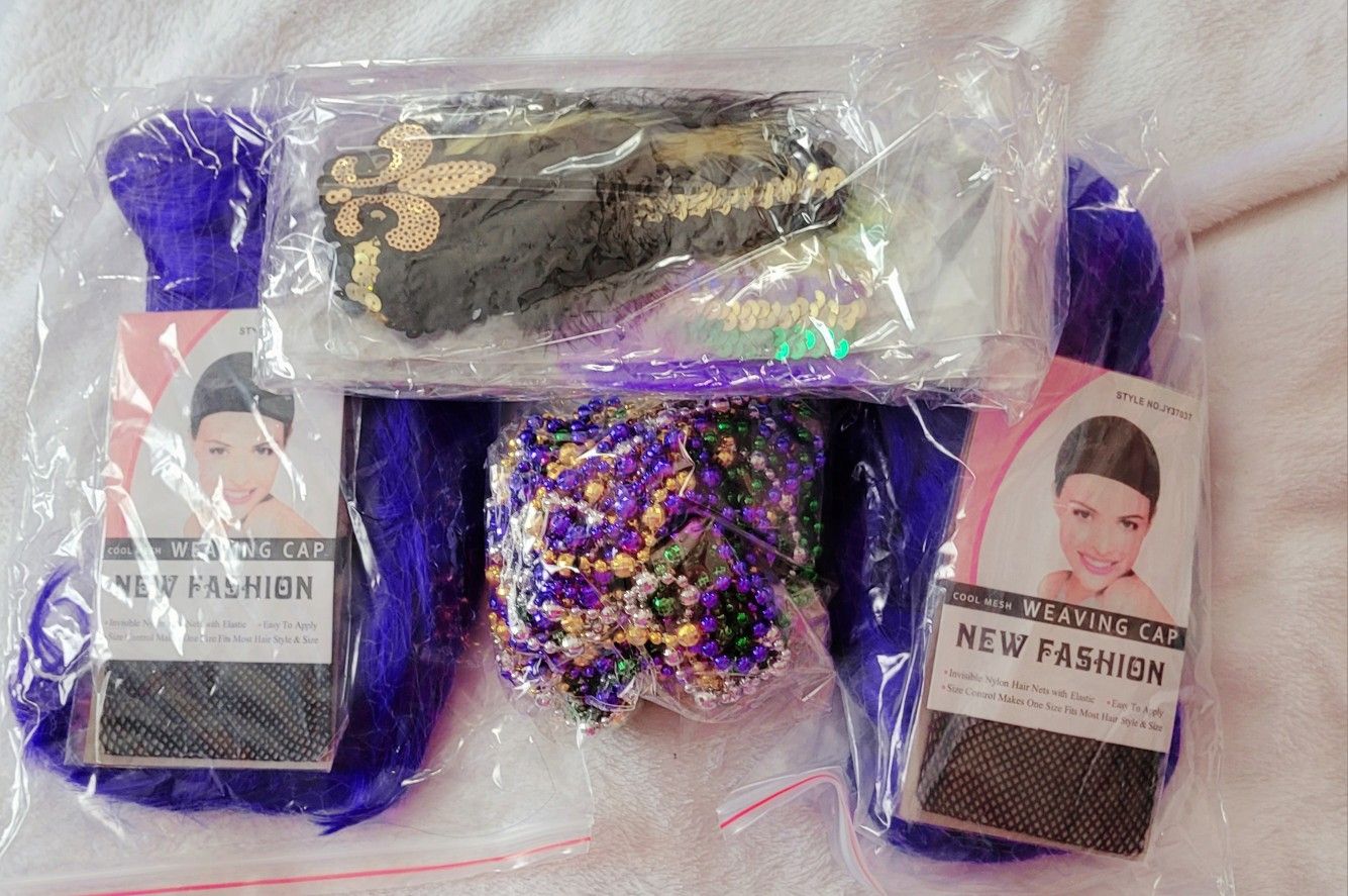 22 Piece Mardigras Party Kit ( Costume) Wigs, Beads, Masks
