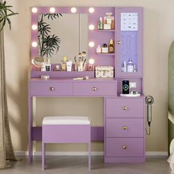 Vanity Desk with Mirror and Lights