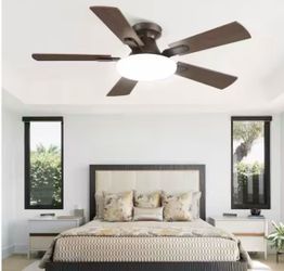 42” Brown Flush Mount Ceiling Fan w/ LED Light – Remote & App Control