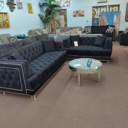 😍 Black Velvet Sofa And Loveseat Set