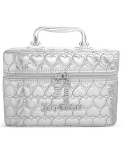 Juicy Couture Silver Metallic Quilted Make-up Train Case