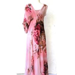 Formal Pink Foral Maxi Dress Custom-made By Colombian Designer Alicia Bilbao