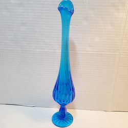 Vintage Fenton Blue Swung Glass Vase 