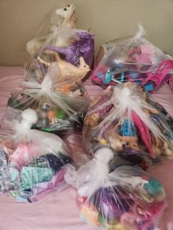 Barbies, Barbies clothes, Barbies furniture, My lil Pony collection,  Horses/Unicorns, Animals