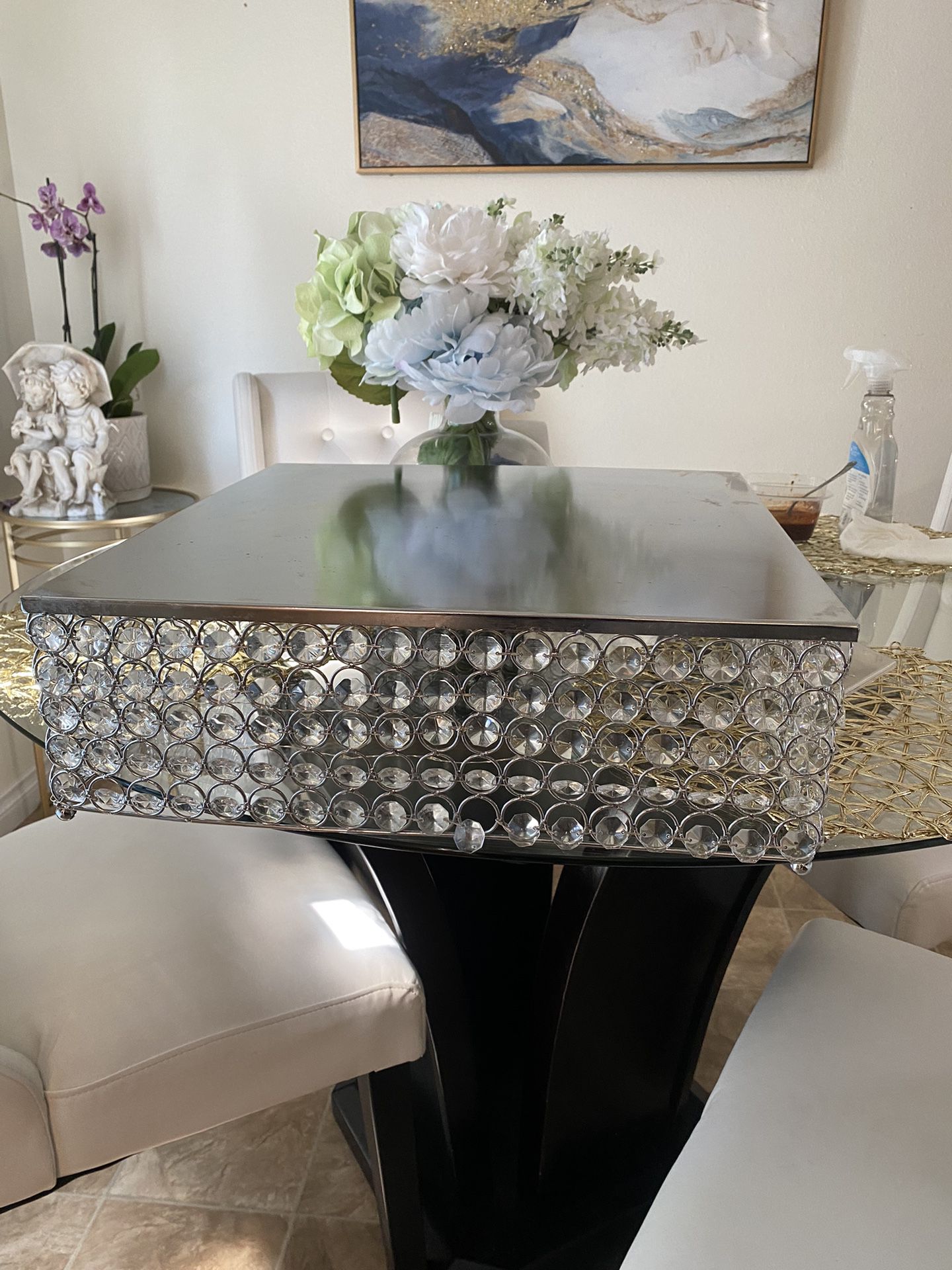Square Crystal Cake Stand Silver Color