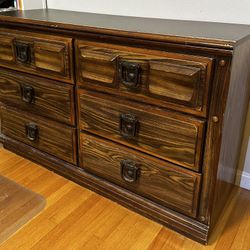 Vintage 6-Drawer Dresser — Solid Wood, Cast Metal Pulls