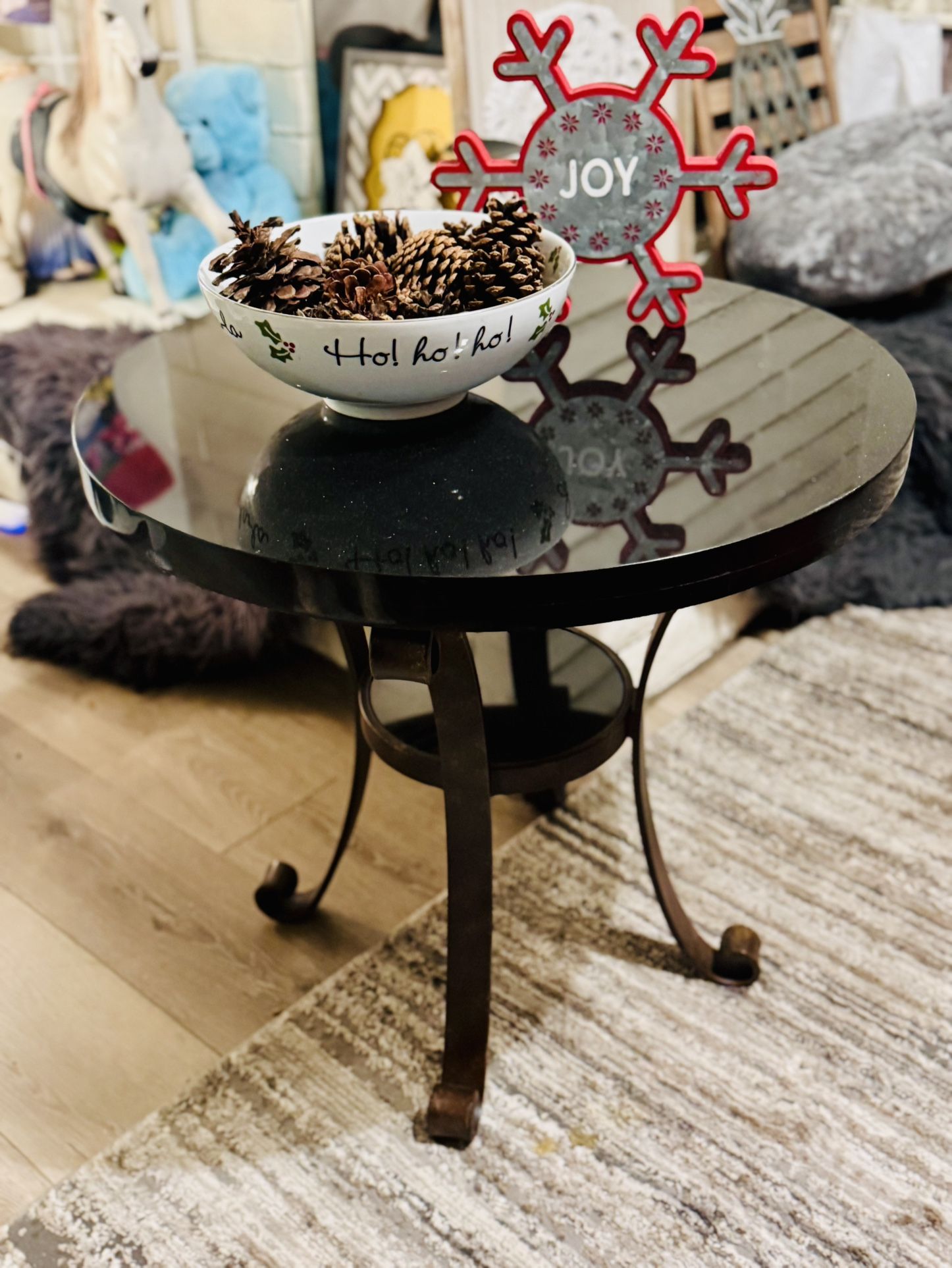 Solid Dark Granite Side Table