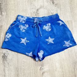 Disney Small Blue White Cotton Mickey Mouse Ears Star Americana Sweat Shorts Adult Epcot
