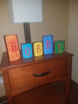 Wood name blocks