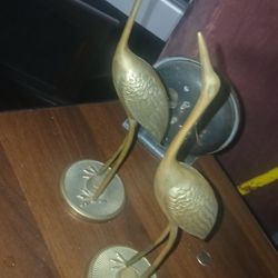 2 Brass Crane Figures 