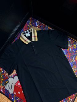 Burberry Black Polo Shirt with Check Collar
