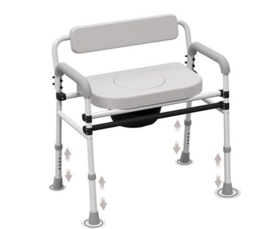Adjustable Medical Bedside Commode Chair with Padded Backrest