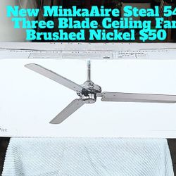 New Steal By MinkaAire 54 Inch 3 Blade Ceiling Fan Brushed Nickel 