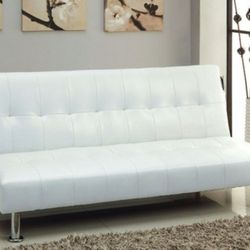 Brand New Modern Bulle White Leatherette Adjustable Futon Sofa