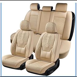 Coverado Car Seat Covers Full Set, Nappa Leather Seat Covers for Car, Waterproof Car Seat Protector with Lumbar Support, Automotive Seat Covers Univer
