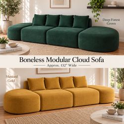Modern 4-Piece Modular Sectional Sofa – Dark Green Cloud Couch with Deep Seats & Ottoman Style Ends
