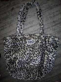 X & O Fuzzy Leopard Print Bag