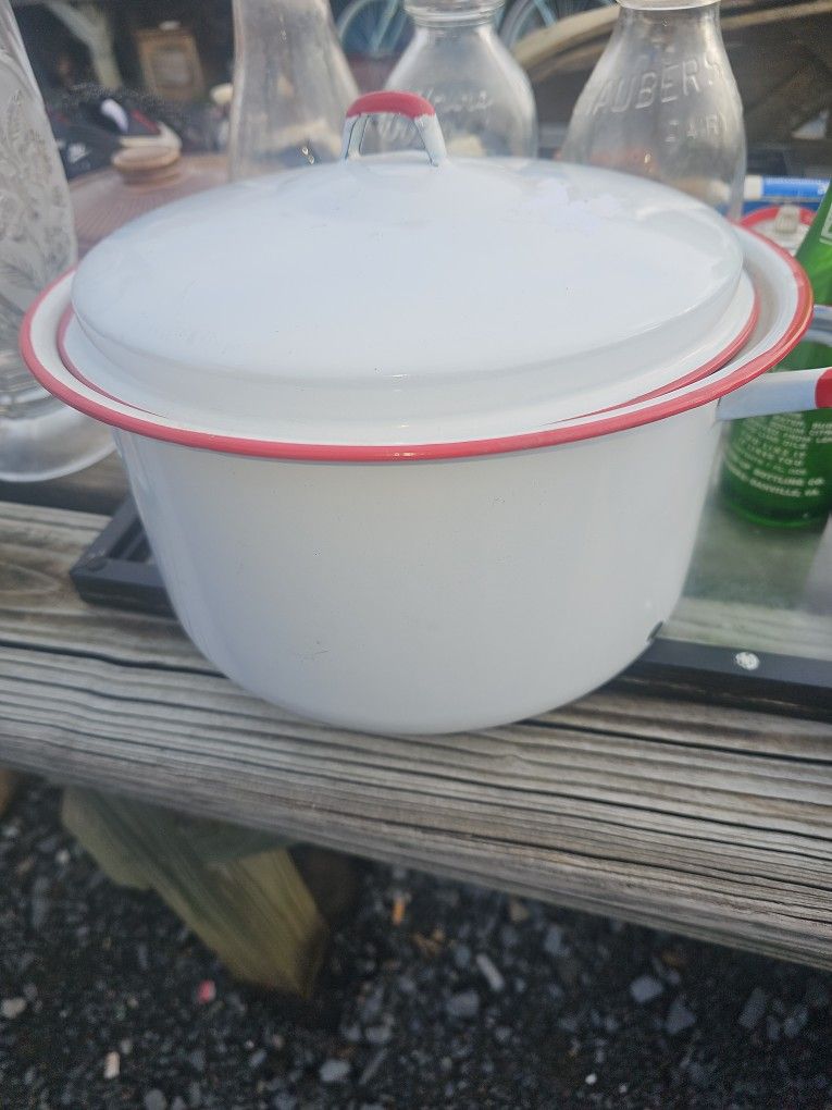 Antique White Enamel Pot