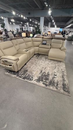 Cream Leather Power Reclining Sectional Sofa, bedroom furniture , same day delivery 🚚