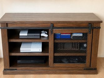 Rustic Wood TV Stand with Sliding Barn Door