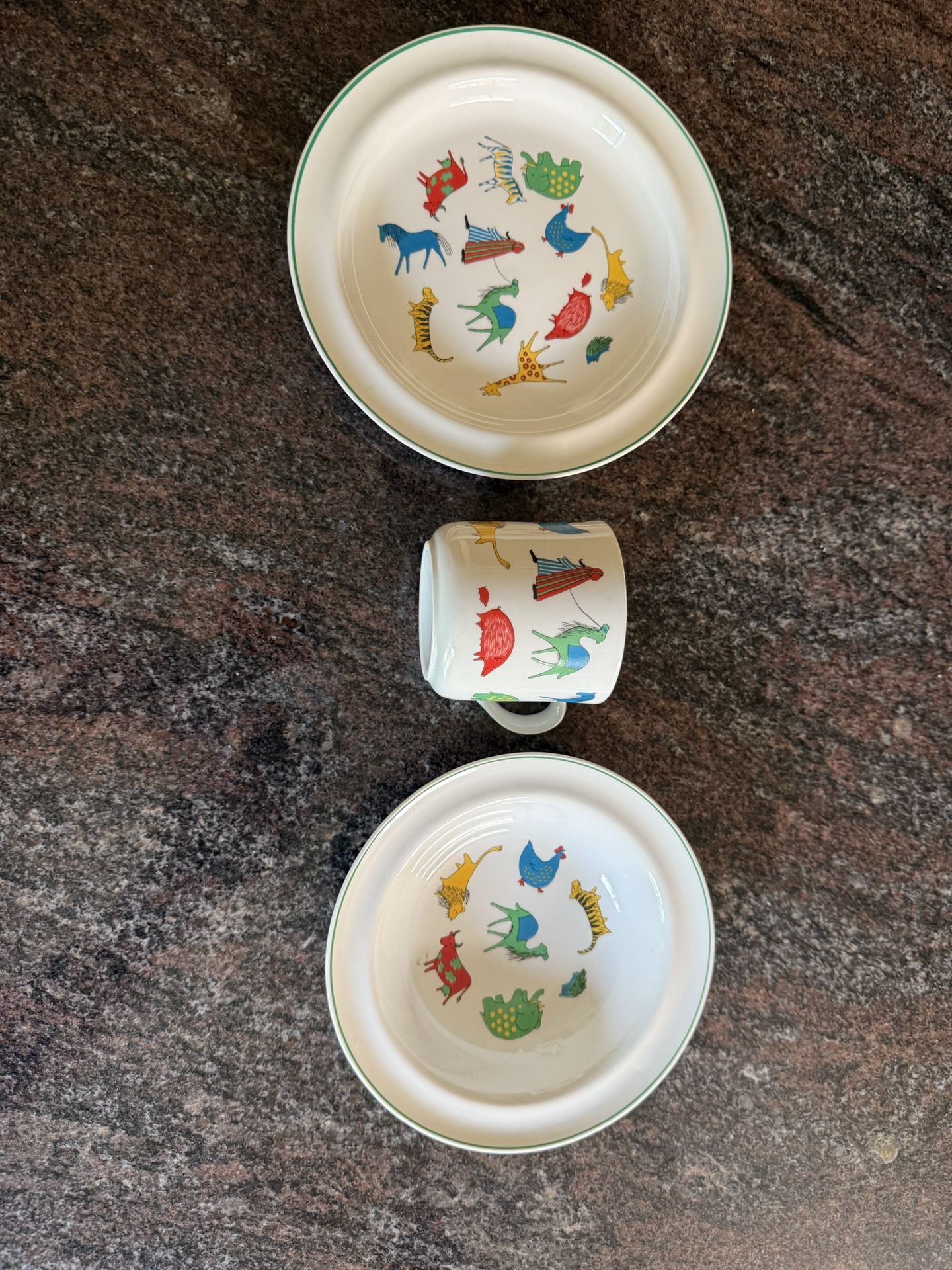 Arabia Finland Child's 3 Piece Plate Bowl Cup Set - Animal Parade Noah's Ark MCM