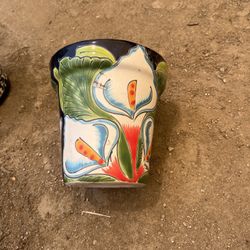 Talavera Floral Pot – Hand-Painted Ceramic Planter (Small Chip)