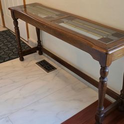 Wood Console Table with Glass Inlay Top