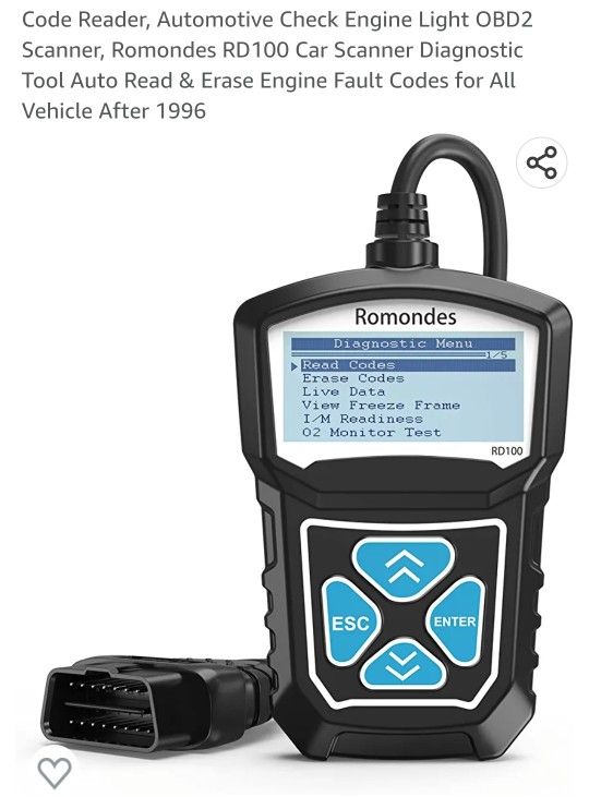 Code Reader, Automotive Check Engine Light OBD2 Scanner, Romondes RD100
