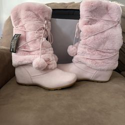 New Pastel Pink Faux Fur Knee-High Boots - Y2K / Kawaii Style