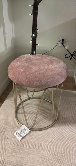 Pink Velvet Vanity Stool with Gold Base