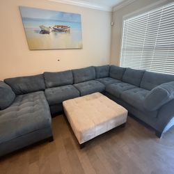 Blue 3-Piece XL Sectional with Chaise And Ottoman 